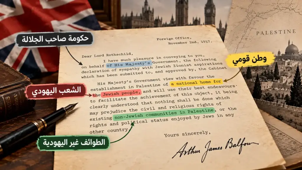 تحليل أبرز العبارات الواردة في نص وعد بلفور عام 1917
