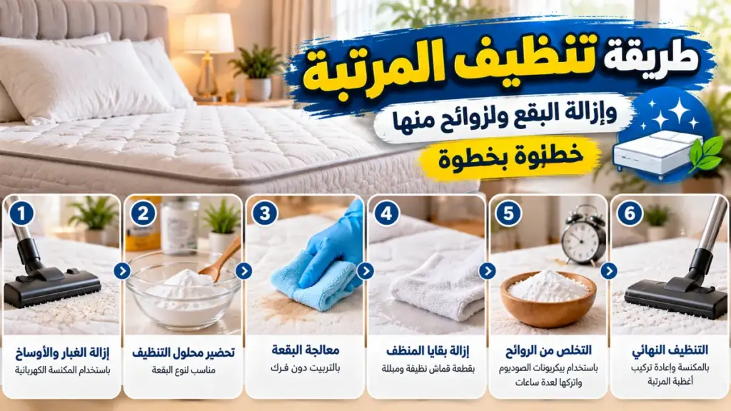 خطوات تنظيف المرتبة وإزالة الغبار والبقع والروائح وتجفيفها بطريقة صحيحة