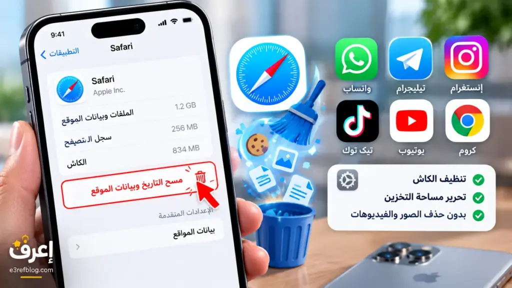 طريقة مسح كاش Safari في الآيفون وتنظيف بيانات المواقع وتحرير مساحة التخزين