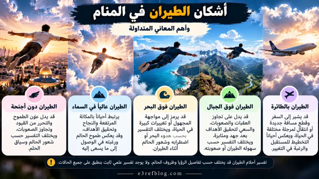 تفسير حلم الطيران في المنام دون أجنحة والطيران عالياً في السماء وفوق البحر والجبال والطيران بالطائرة وأشهر دلالاتها المتداولة.