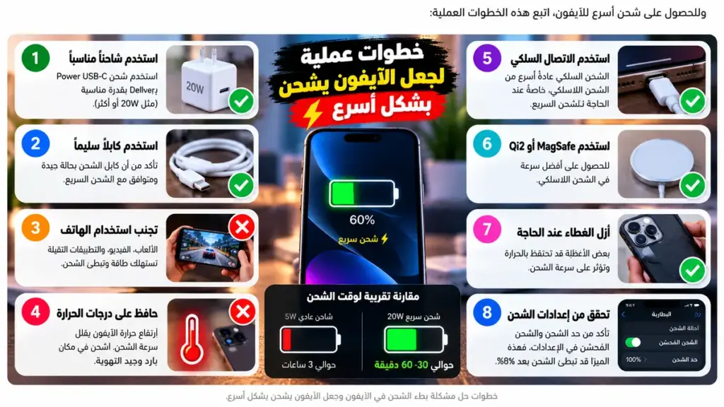 خطوات حل مشكلة بطء الشحن في الآيفون وجعل الشحن أسرع