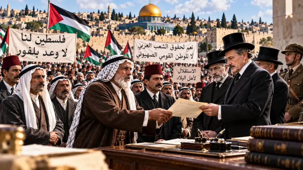 الوفود والاحتجاجات الفلسطينية الرافضة لوعد بلفور والسياسة البريطانية في فلسطين